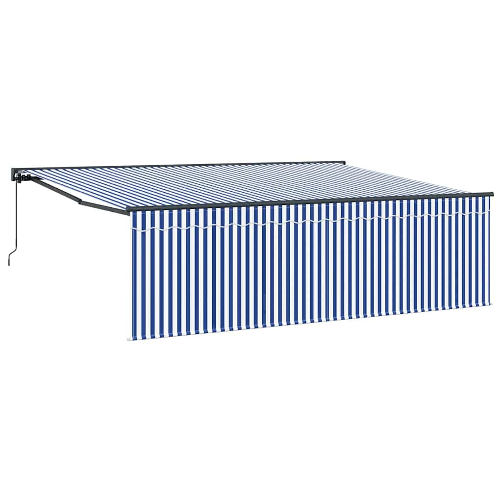 Retractable Awning Manual Blue and white 450 x 300 cm Fabric