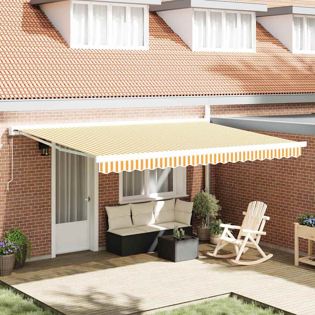 Retractable Awning Orange and white 450 x 300 cm Fabric, Metal