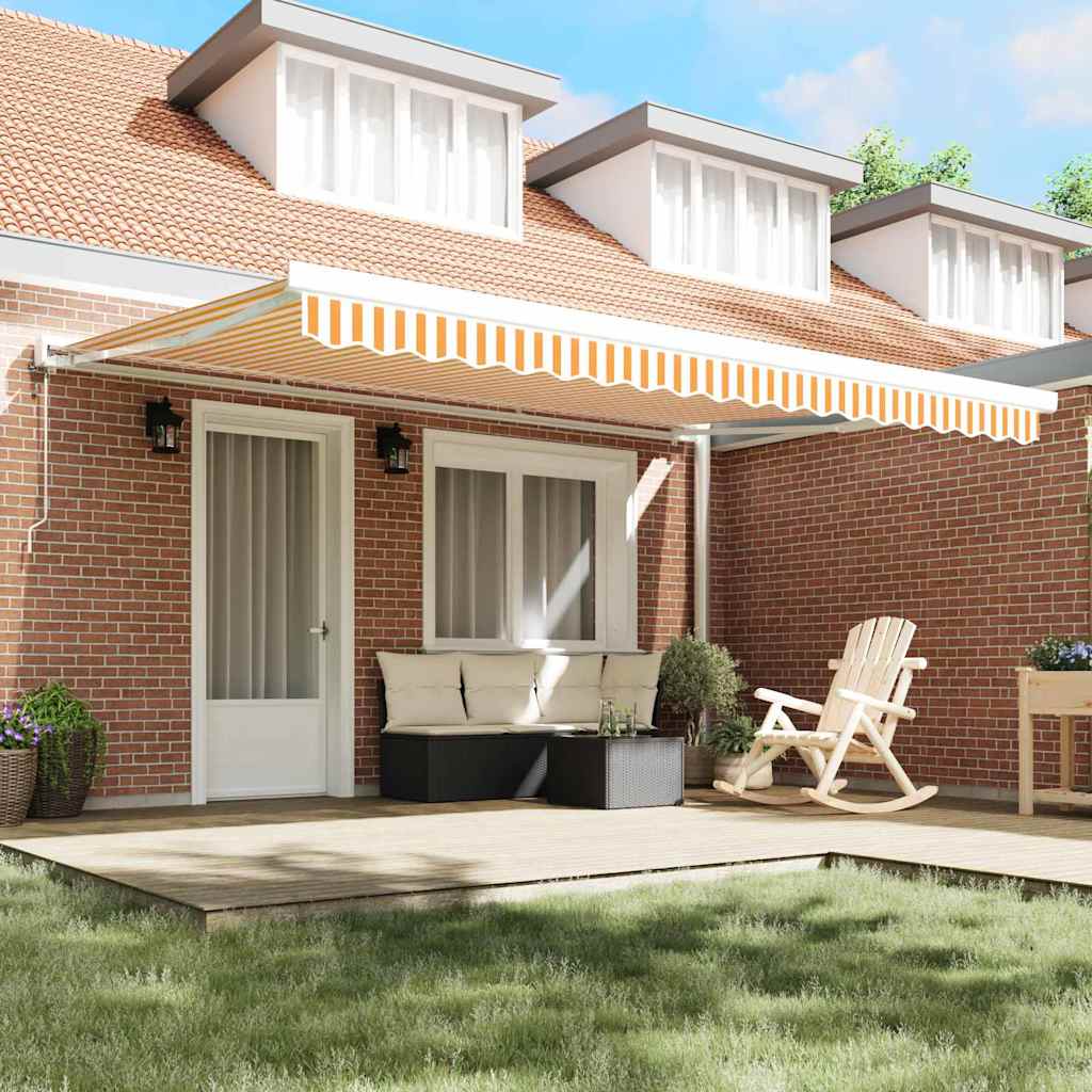Retractable Awning Orange and white 450 x 300 cm Fabric, Metal