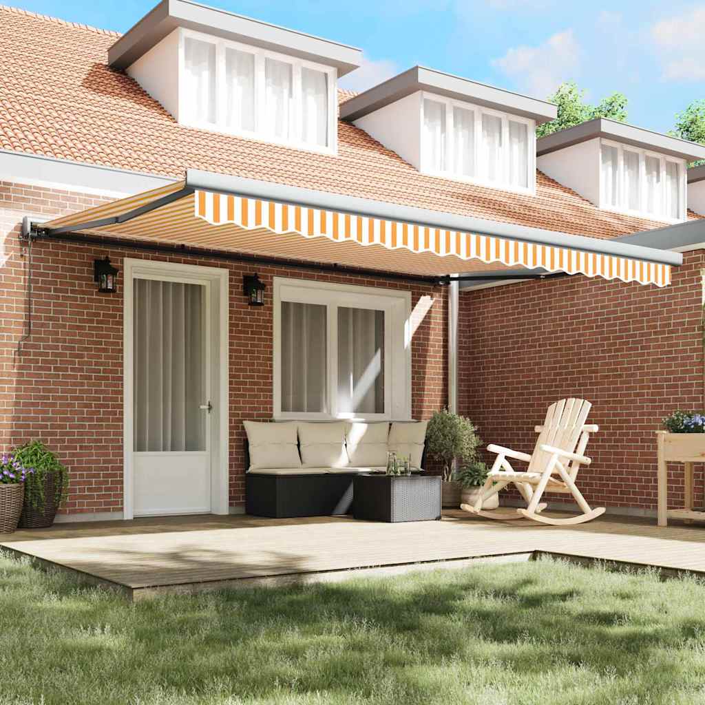 Retractable Awning Orange and white 450 x 300 cm Fabric, Metal