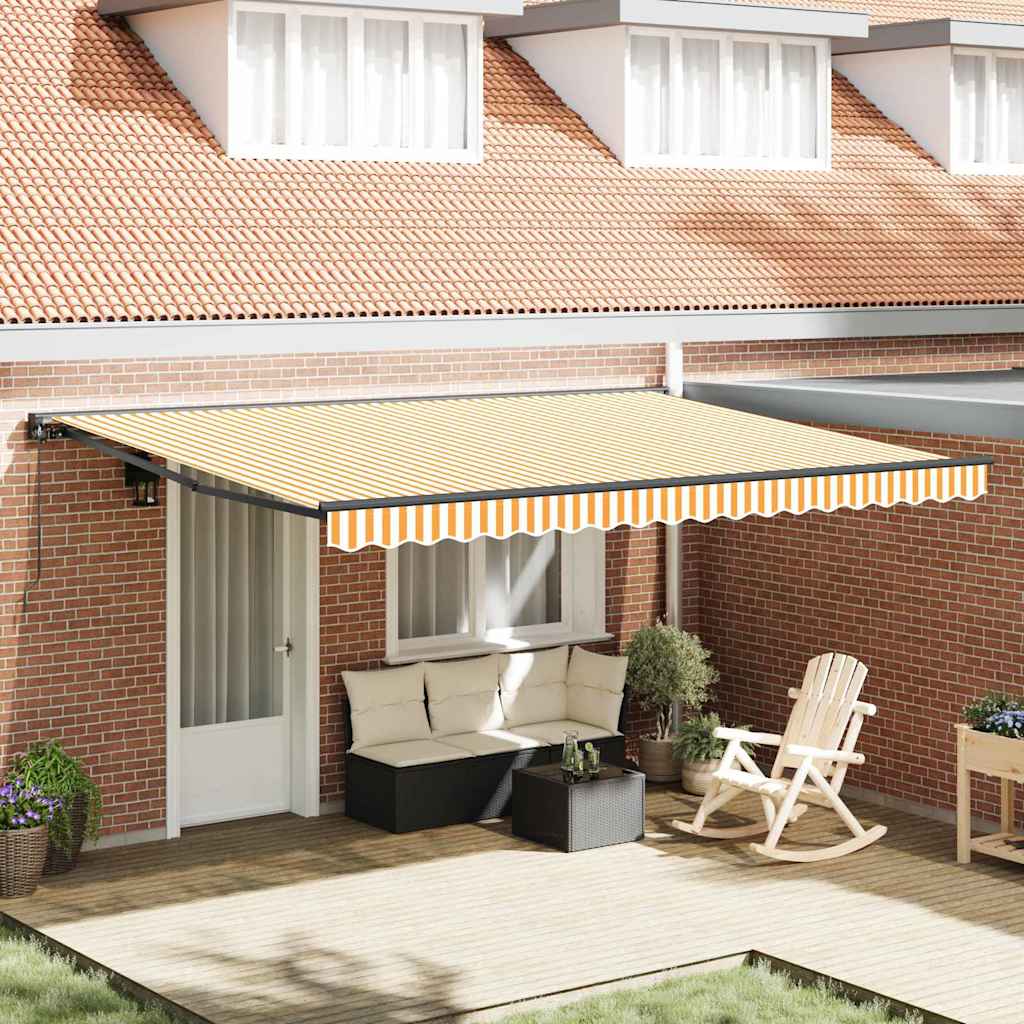 Retractable Awning Manual Orange and White 450x300 cm Fabric