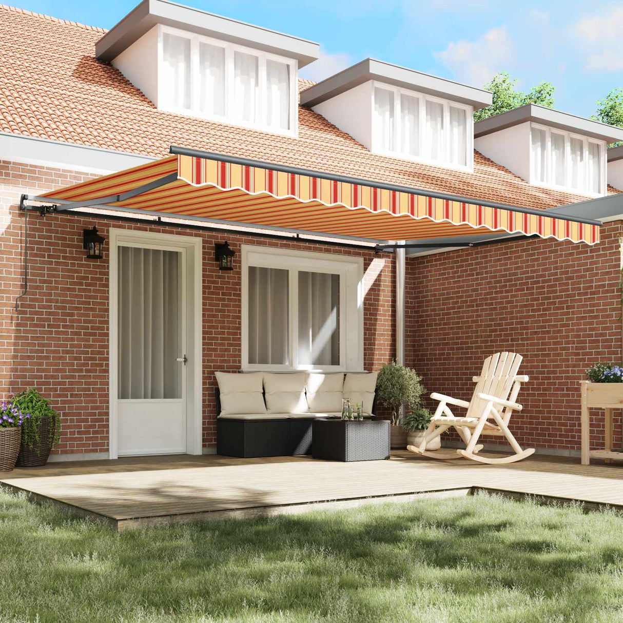 Retractable Awning Manual Yellow and Orange 450 x 300 cm