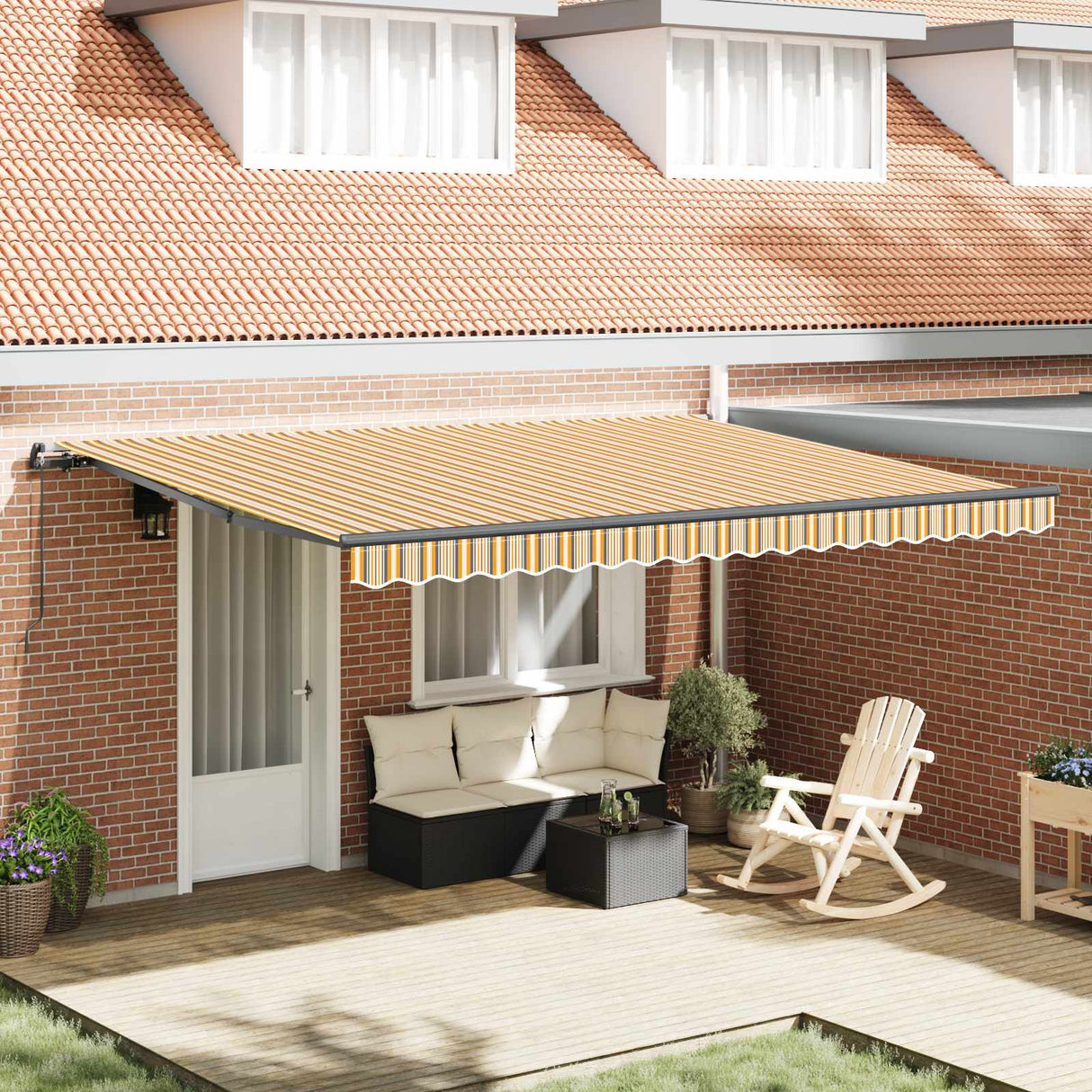 Retractable Awning Multicolour 450 x 300 cm Polyester and Steel