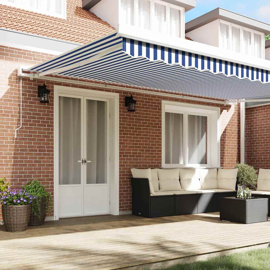Retractable Awning Blue and White 500 x 300 cm Fabric and Metal