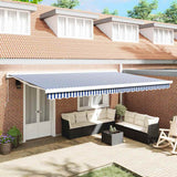 Retractable Awning Blue and white 500 x 300 cm Fabric, Metal