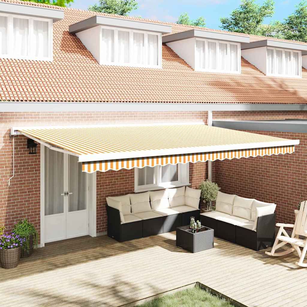 Retractable Awning Orange and white 500 x 300 cm Fabric, Metal
