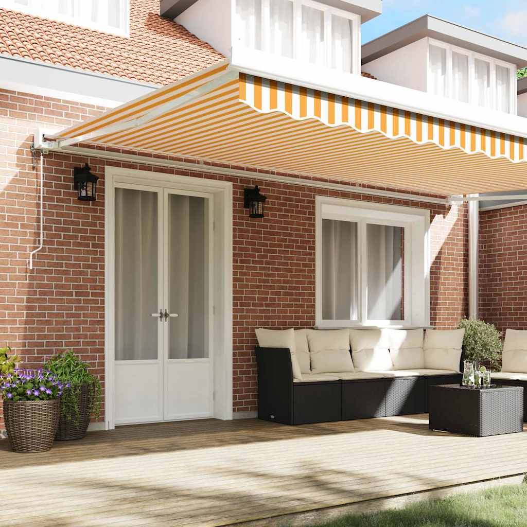 Retractable Awning Orange and white 500 x 300 cm Fabric, Metal