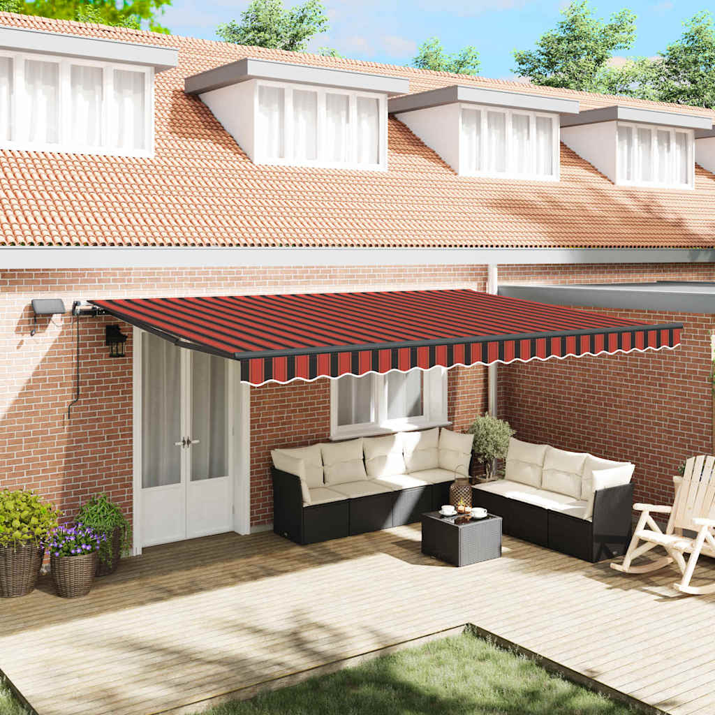 Retractable Awning Manual Orange and brown 500 x 300 cm Fabric