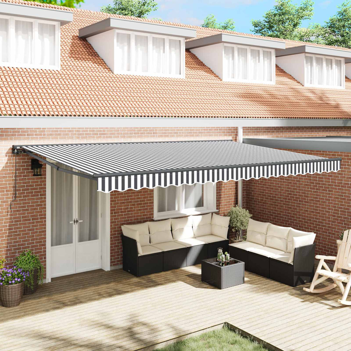 Retractable Awning Manual Anthracite and White 500 x 300 cm