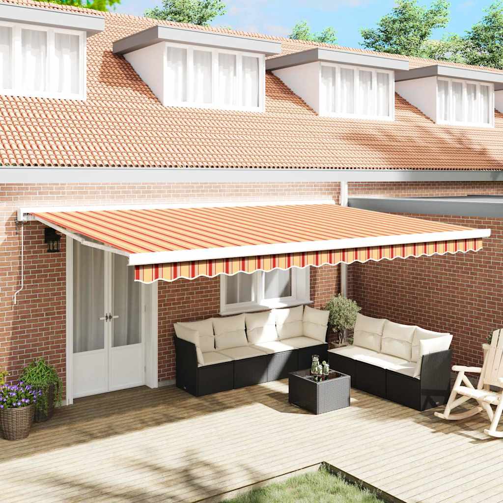 Retractable Awning Yellow and orange 500 x 300 cm Fabric, Metal