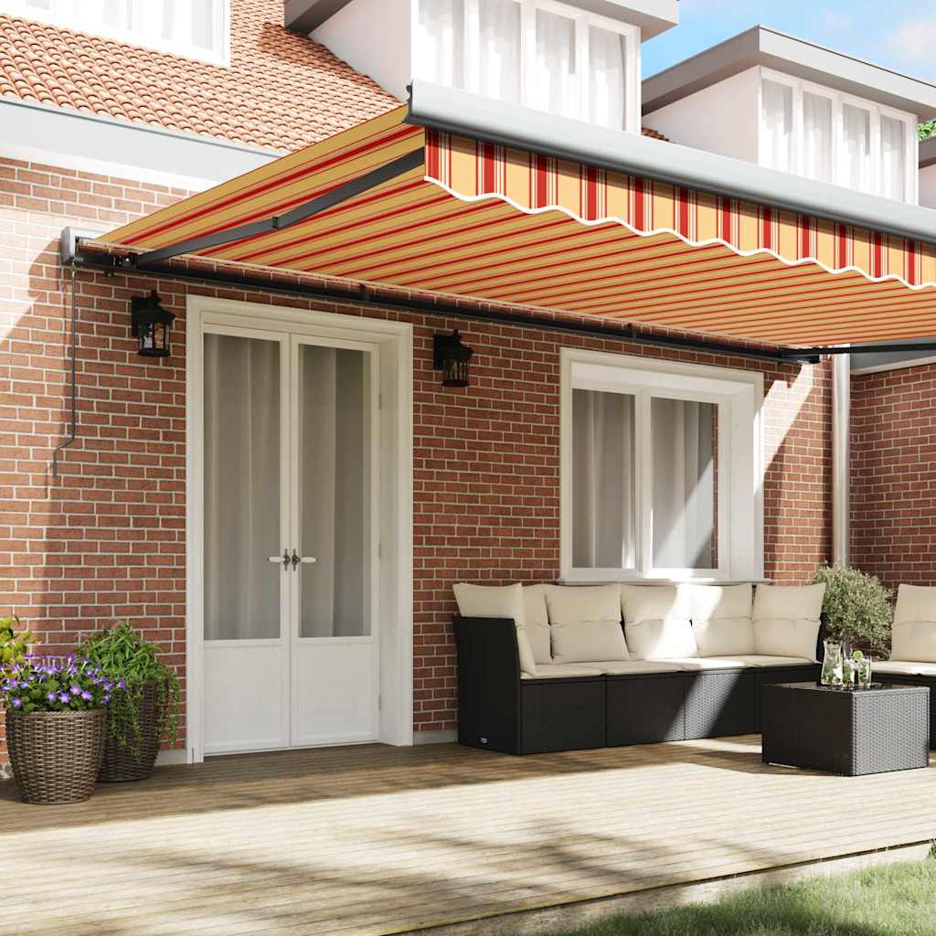 Retractable Awning Yellow, Orange 500 x 300 cm Fabric, Metal