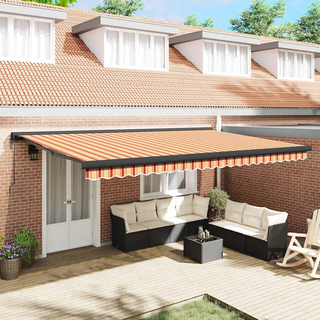 Retractable Awning Yellow and orange 500 x 300 cm Fabric, Metal