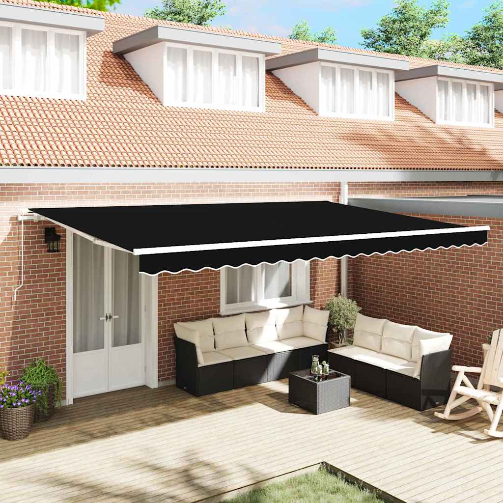 Retractable Awning Black 500 x 300 cm Fabric, Metal