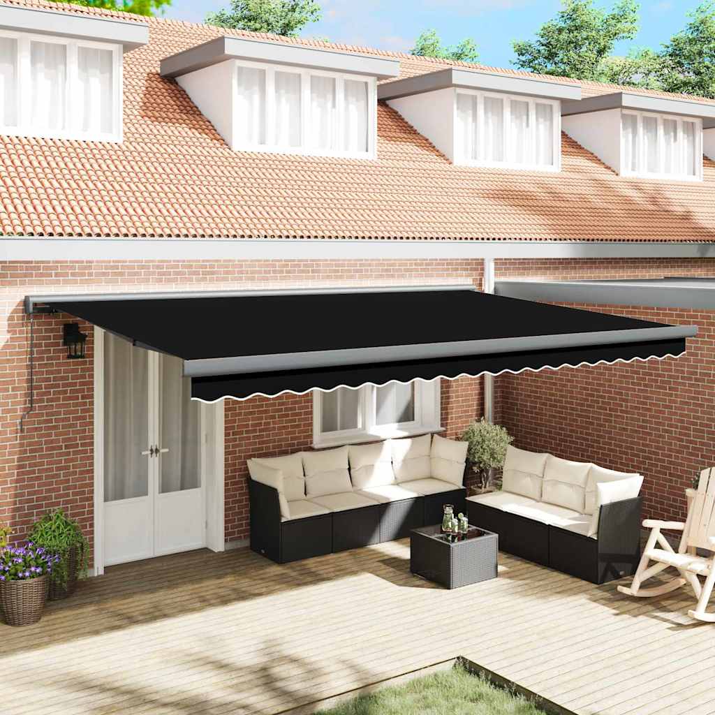 Retractable Awning Black 500 x 300 cm Fabric, Metal