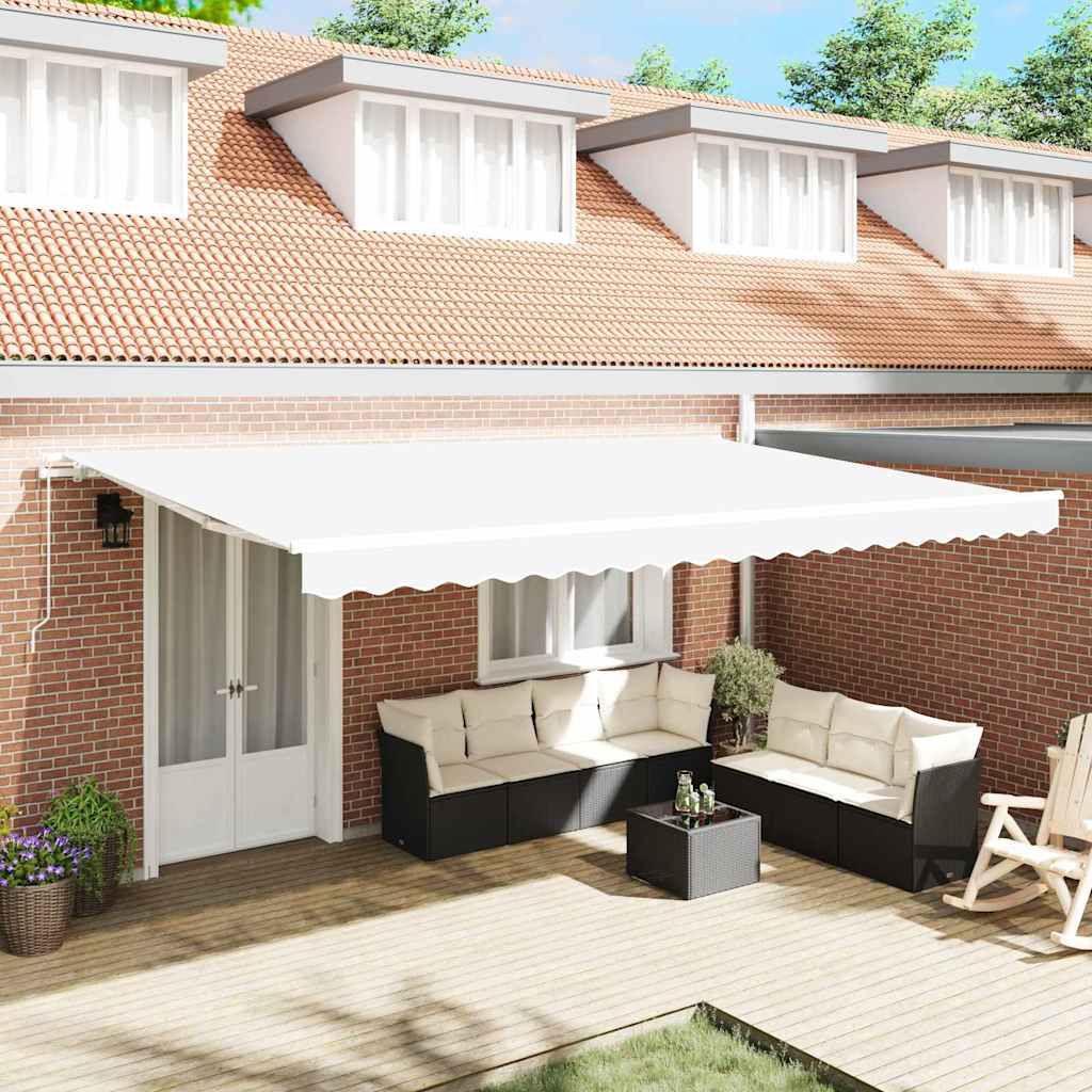 Retractable Awning White 500 x 300 cm Fabric and Metal