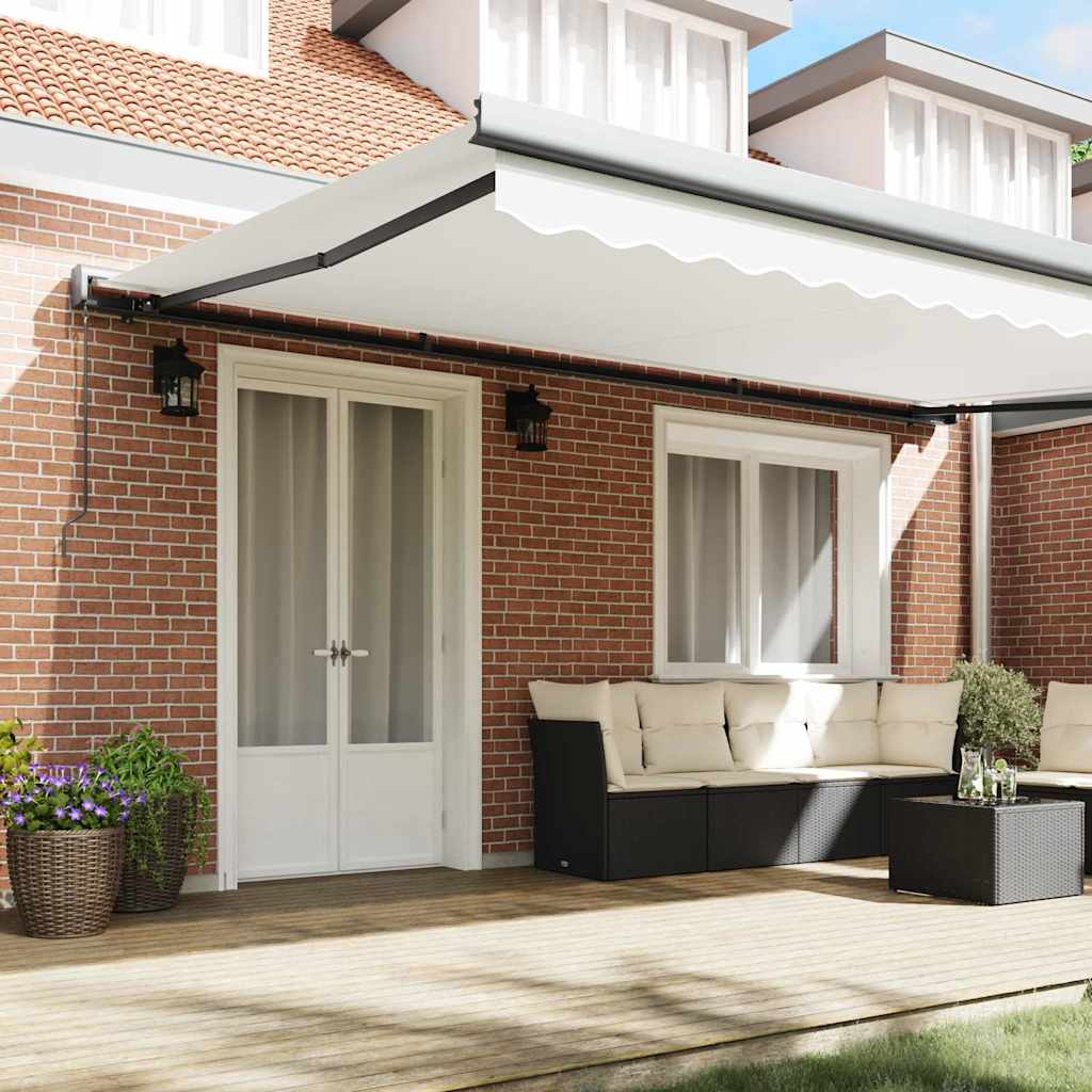 Retractable Awning White 500 x 300 cm Fabric, Metal