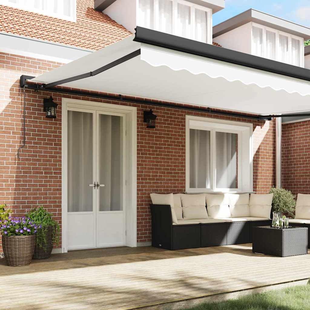 Retractable Awning White 500 x 300 cm Fabric and Metal