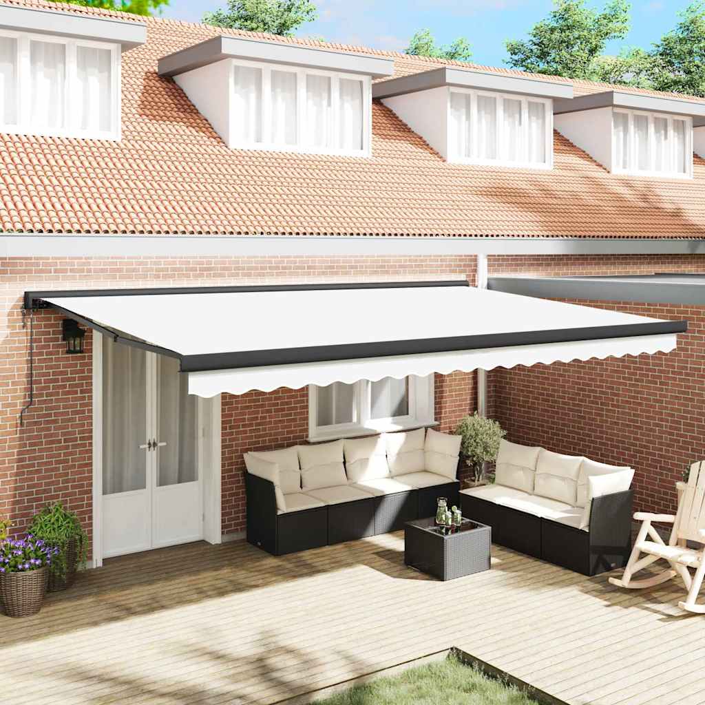 Retractable Awning Manual White 500 x 300 cm Fabric, Metal