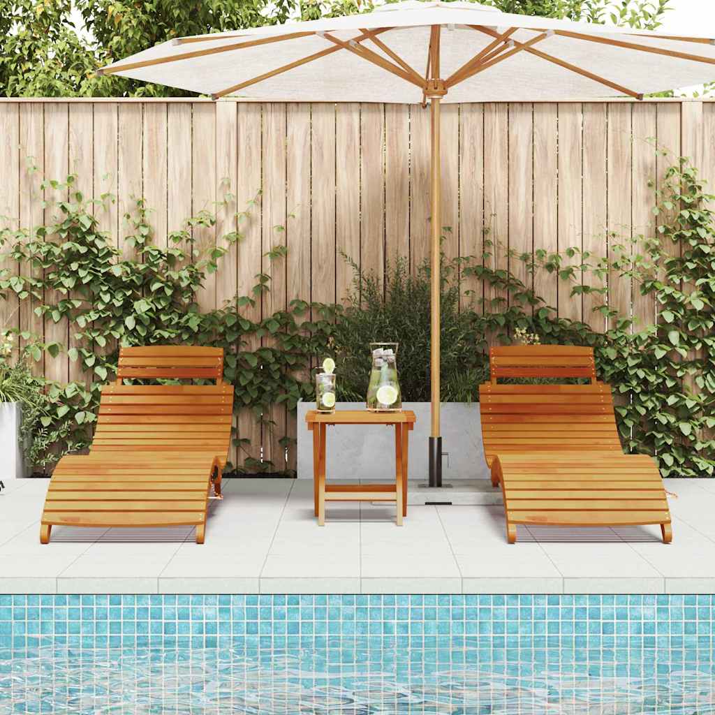 Sun lounger 2 pcs Brown 55 x 184 x 64cm Solid Acacia wood