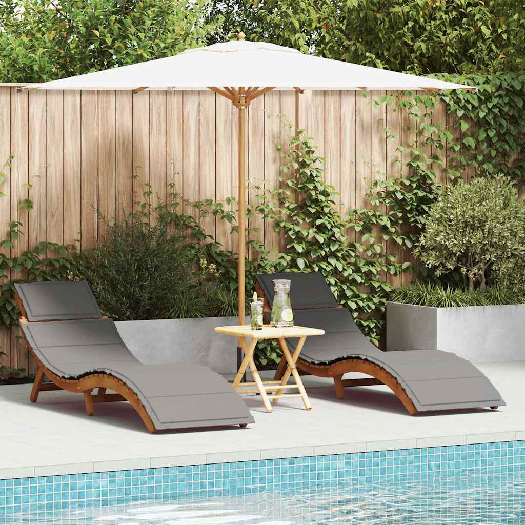 Sun lounger 2 pcs Grey 184 x 55 x 64cm Solid Acacia wood
