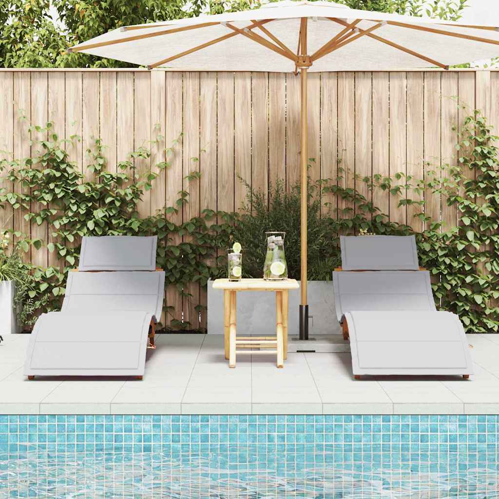 Sun lounger 2 pcs Light Grey 184 x 55 x 64cm Solid Acacia wood