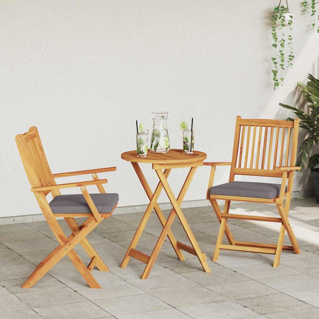 Folding Chair 2 pcs Grey 49 x 57.5 x 92cm Solid Acacia wood