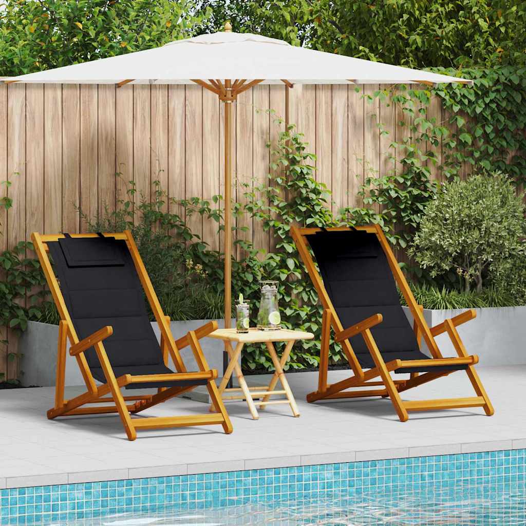 Beach Chair with Cushion 2 pcs Brown x x Solid Acacia wood
