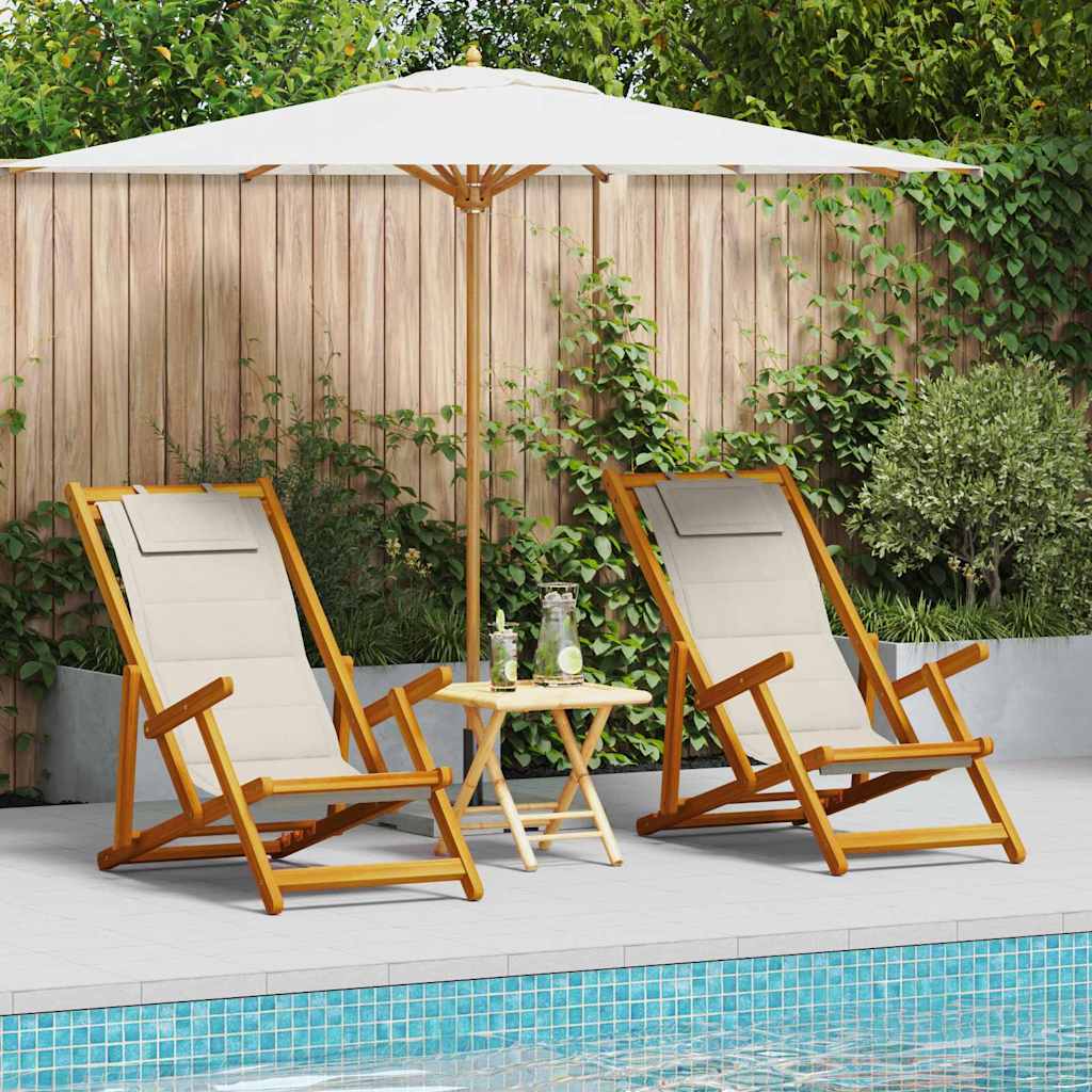 Beach Chair with Cushion 2 pcs Brown x x Solid Acacia wood