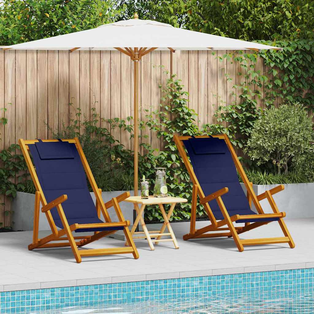 Beach Chair with Cushion 2 pcs Brown x x Solid Acacia wood