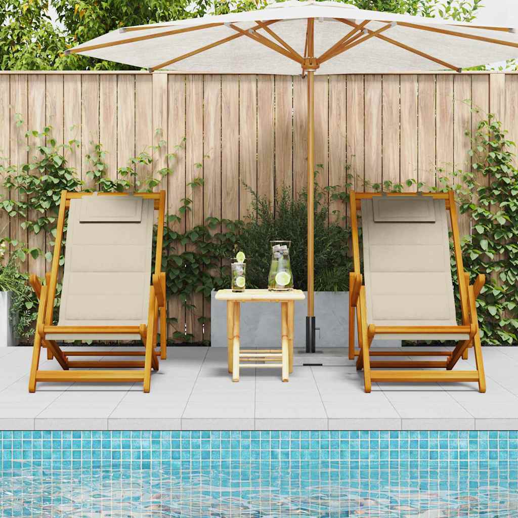 Beach Chair with Cushion 2 pcs Brown x x Solid Acacia wood
