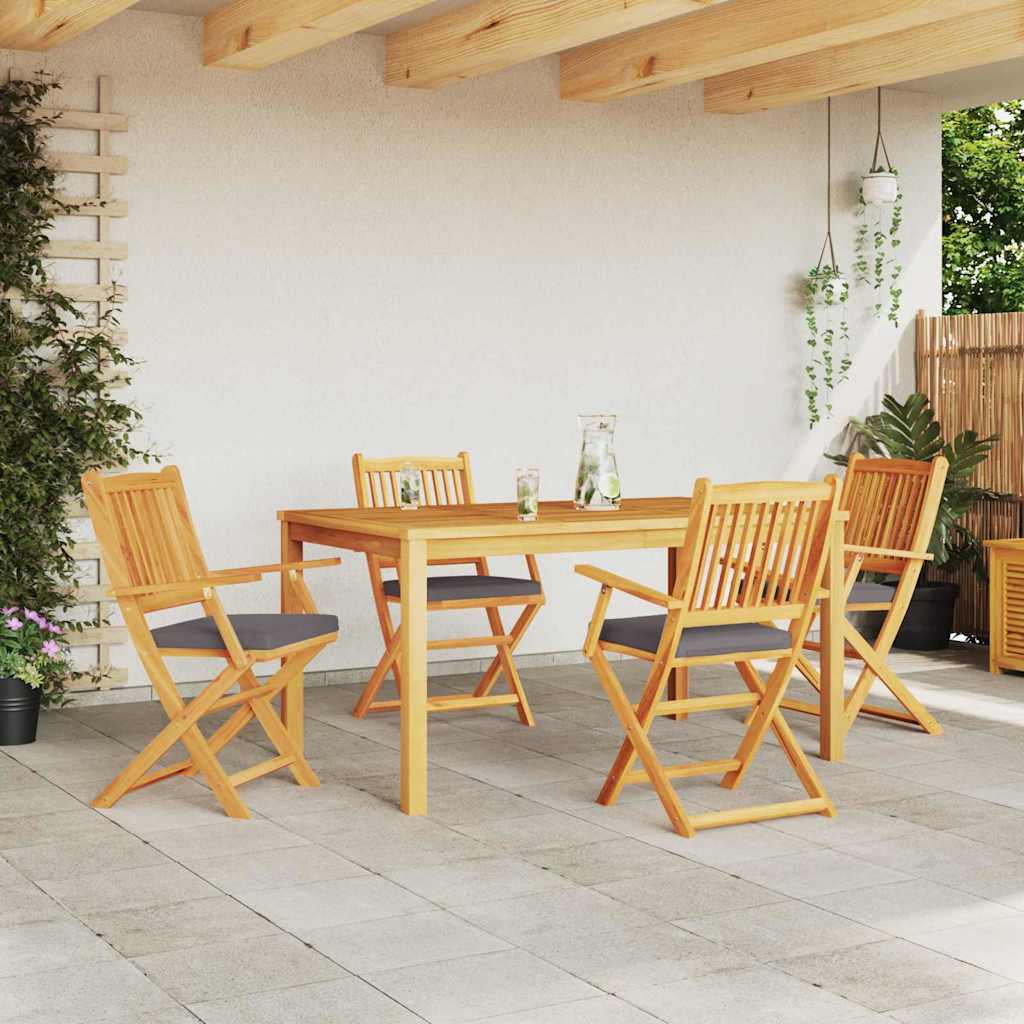 Folding Chair 4 pcs Grey 49 x 57.5 x 92cm Solid Acacia wood