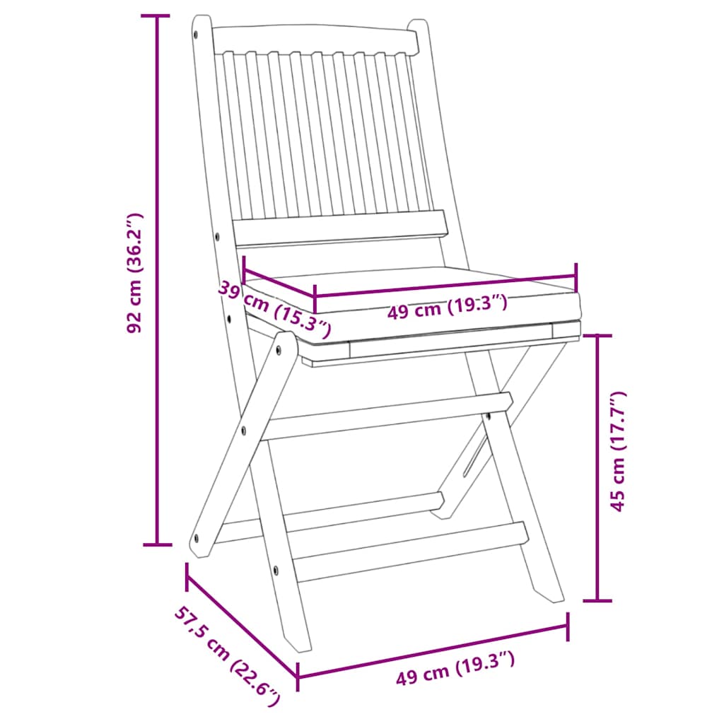 Folding Chair 6 pcs White 49 x 57.5 x 92cm Solid Acacia wood