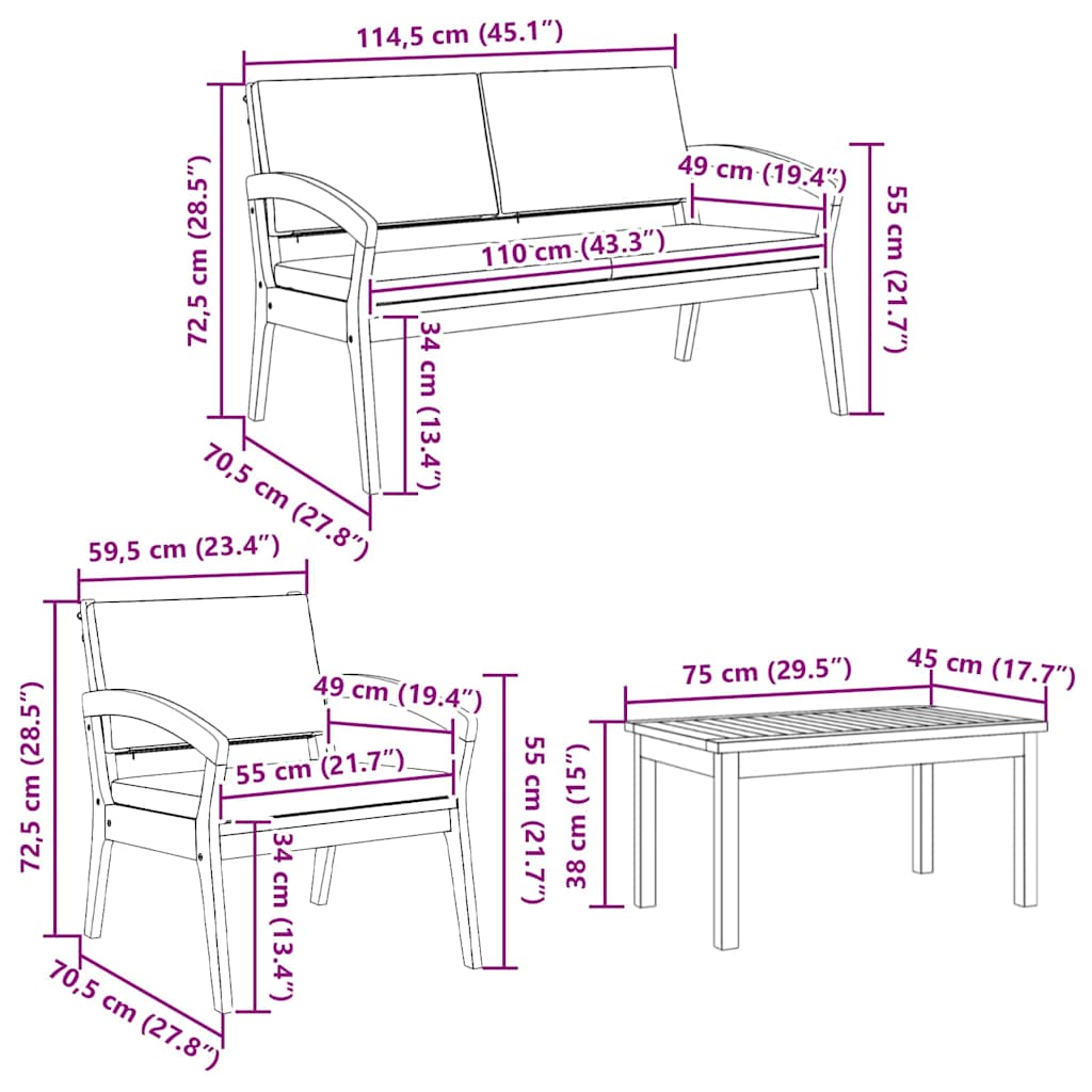 Bistro Set 4 pcs Brown 75 x 45 x 38cm Solid Acacia wood