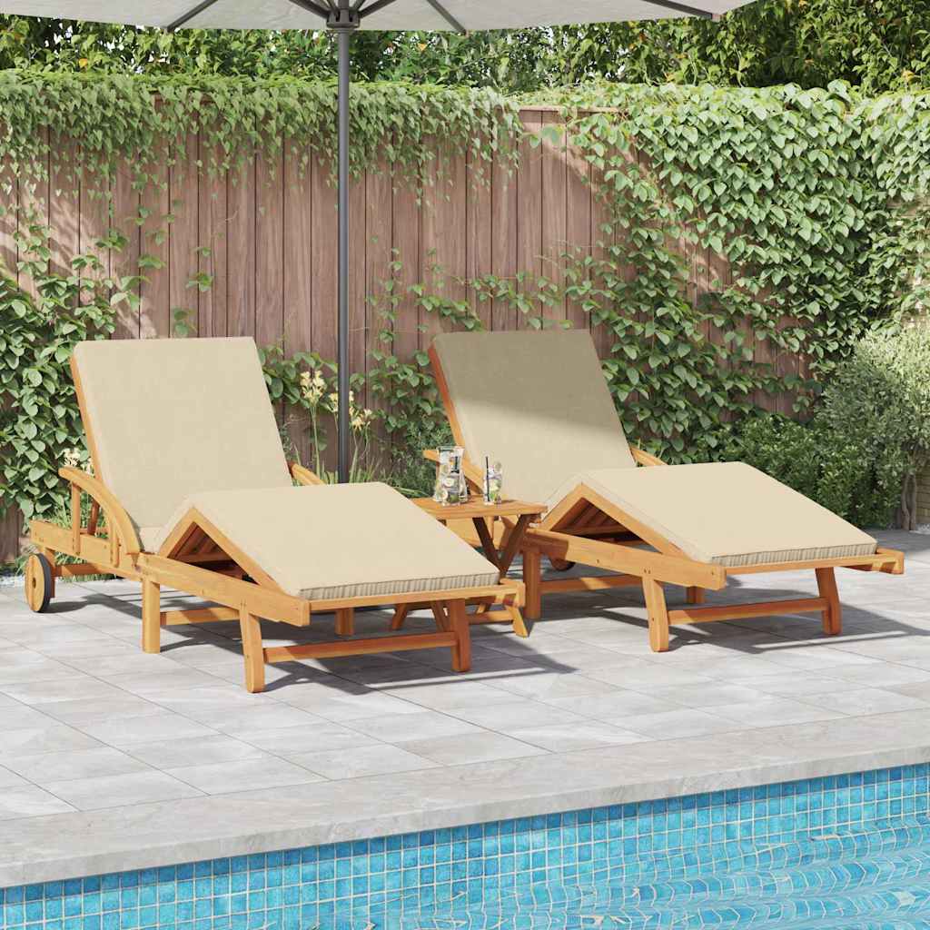 Sun Lounger 2 pcs Beige 200 x 67 x 84cm Solid Acacia wood