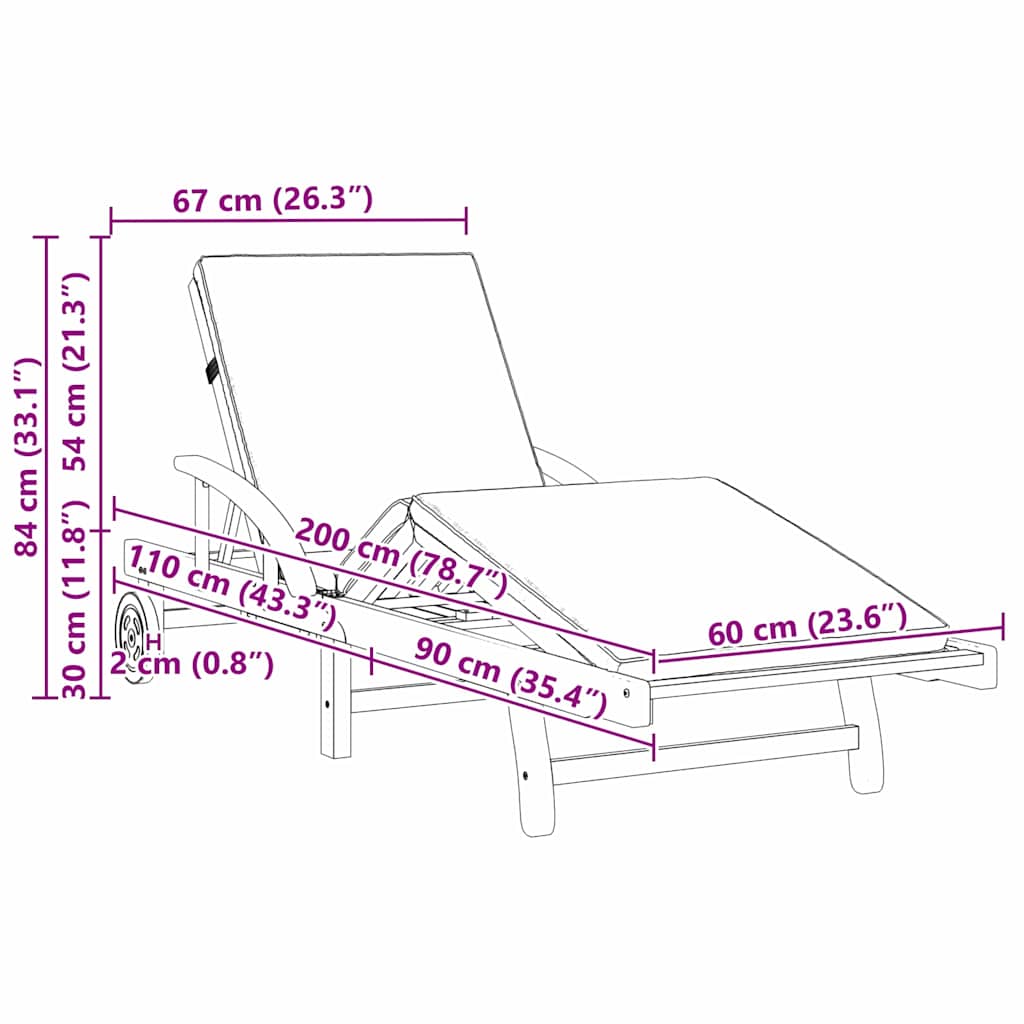 Sun Lounger 2 pcs Red 200 x 67 x 84cm Solid Acacia wood