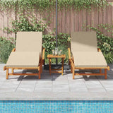 Sun Lounger Reclining 3 pcs Beige Solid Acacia Wood