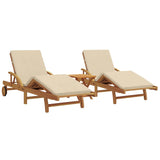 Sun Lounger Reclining 3 pcs Beige Solid Acacia Wood