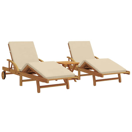 Sun Lounger Reclining 3 pcs Beige Solid Acacia Wood