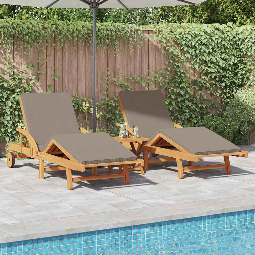 Sun Lounger Reclining 3 pcs Taupe Solid Acacia Wood