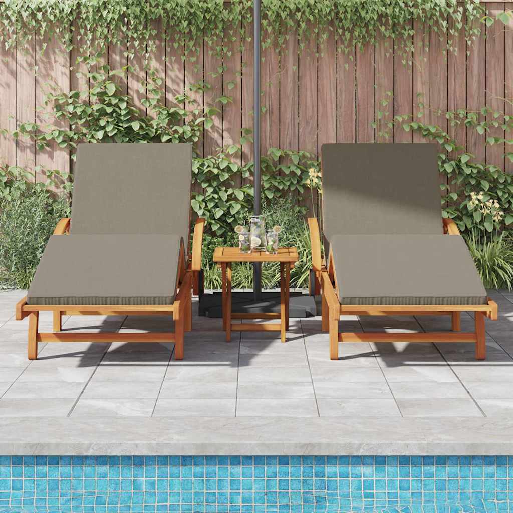 Sun Lounger Reclining 3 pcs Taupe Solid Acacia Wood