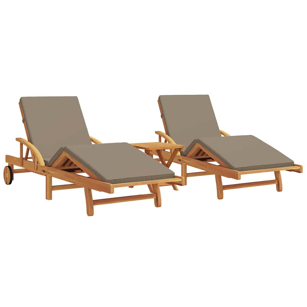 Sun Lounger Reclining 3 pcs Taupe Solid Acacia Wood