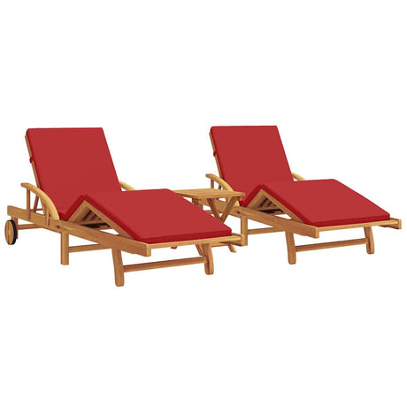 Sun Lounger 2-person 3 pcs Red 40 x 40 x 40cm Solid Acacia wood