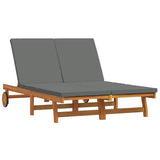 Sun Lounger Reclining Brown 125 x 200 x 84cm Solid Acacia wood