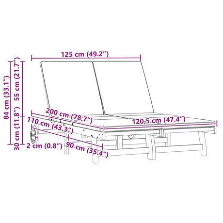 Sun Lounger Reclining Brown 125 x 200 x 84 cm Solid Acacia Wood