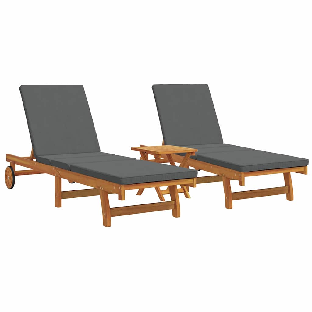 Sun Lounger Reclining 2-person 3 pcs Brown Solid Acacia Wood