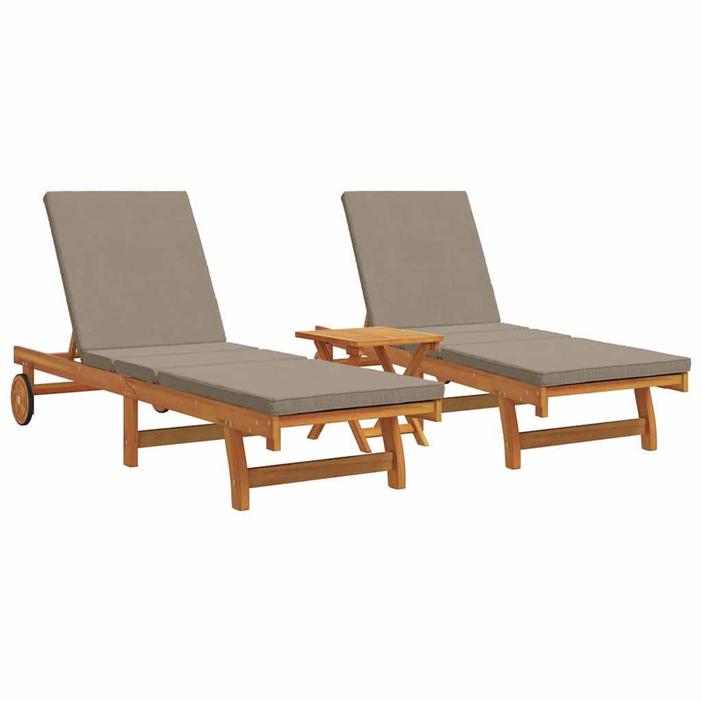 Sun Lounger Reclining 2-person 3 pcs Brown Solid Acacia Wood