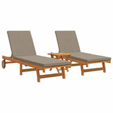 Sun Lounger Reclining 2-person 3 pcs Brown Solid Acacia Wood