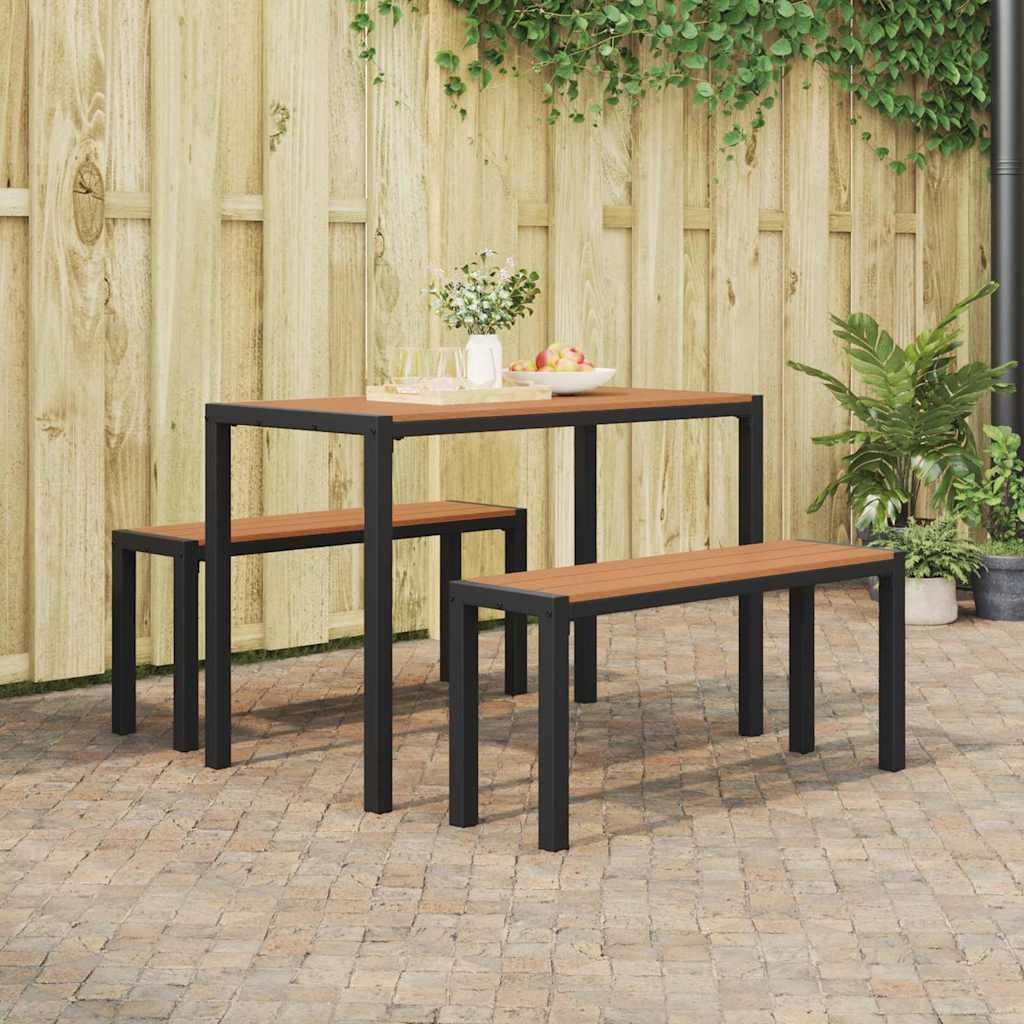 Garden Dining Set with Cushion 3 pcs Brown Steel