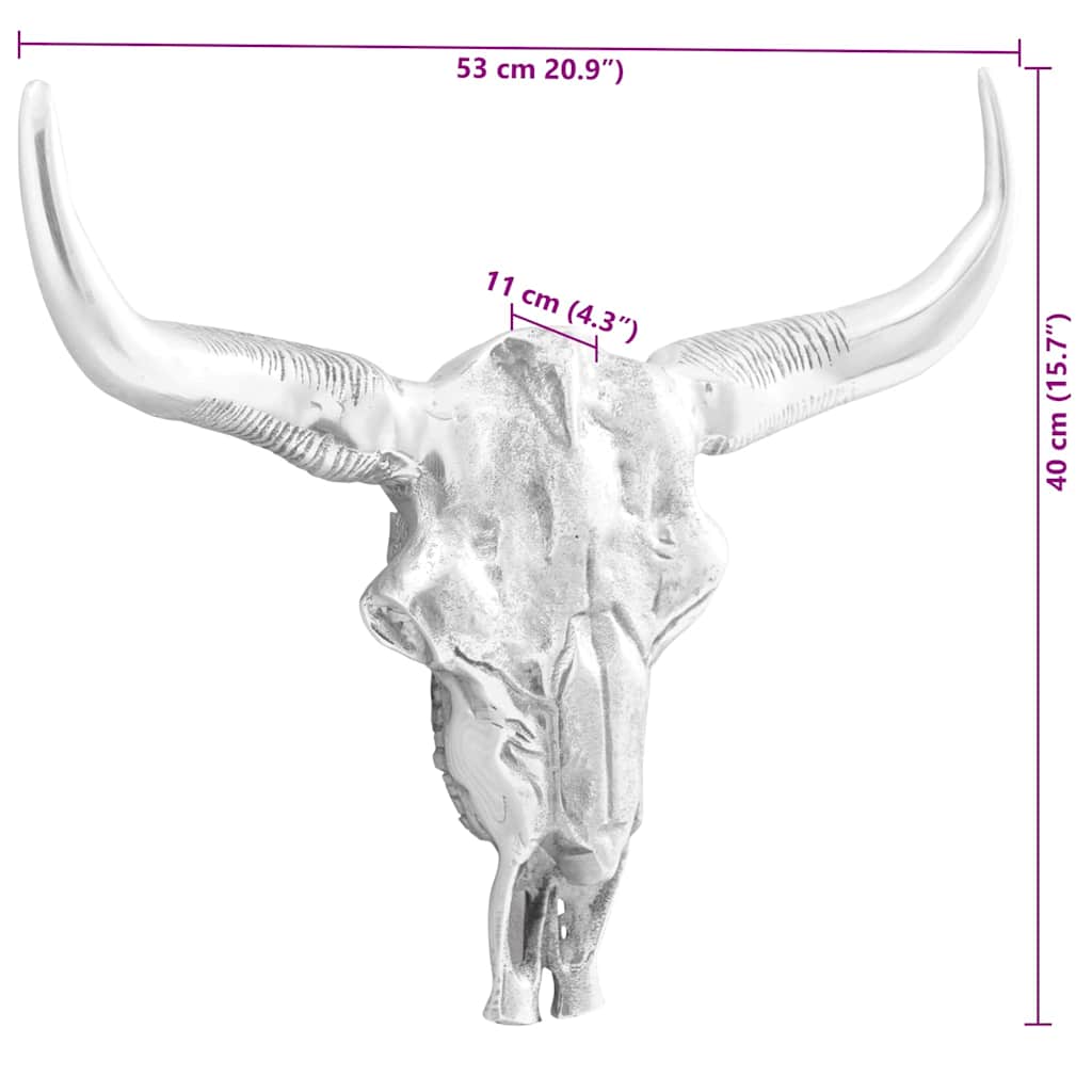 Bull Skull Silver 53 x 11 x 40 cm Aluminium