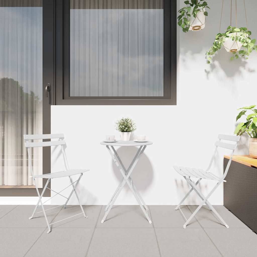 Folding Bistro Set 3 pcs White Steel